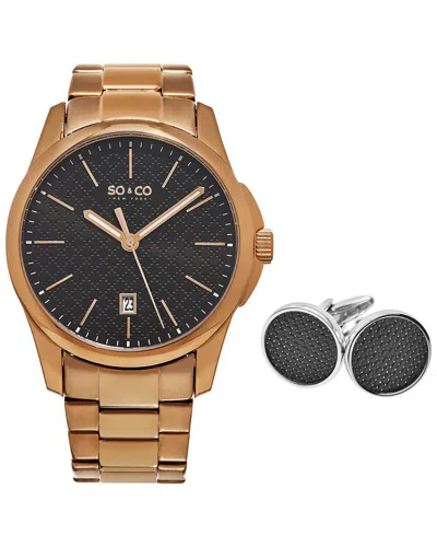 So & Co Men's Madison Watch & Cufflinks Set In Gold