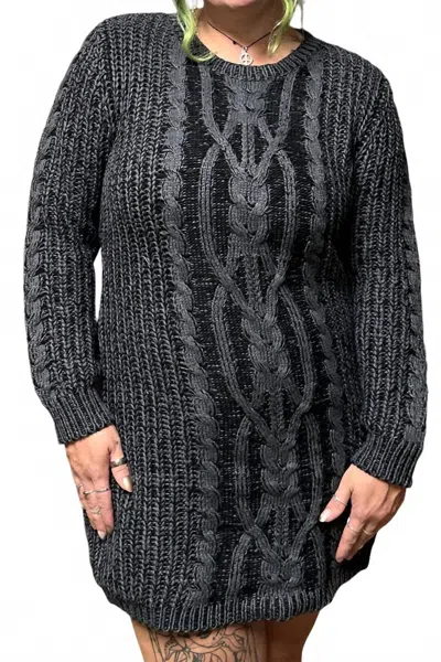 So Me Alora Two Tone Cable Knit Sweater Dress In Black In Gray