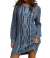 So Me Alora Two Tone Cable Knit Sweater Dress In Dusty Blue In Blue