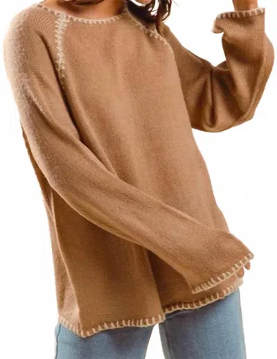 So Me Blanket Stitch Raglan Sweater In Oatmeal