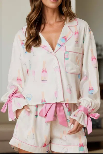 So Me Bow Knot Pajama Set In Cream In White