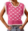 So Me Bow Ribbon Pattern Sweater Top In Magenta In Pink