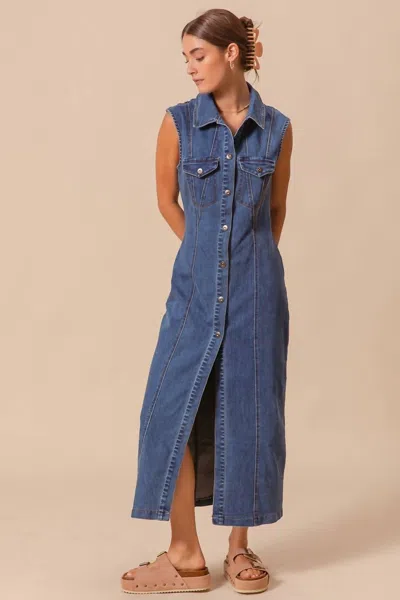 So Me Button Front Denim Shirt Dress In Blue