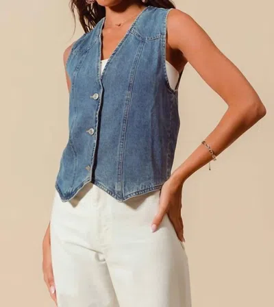 So Me Button Up Washed Vest In Denim In Blue