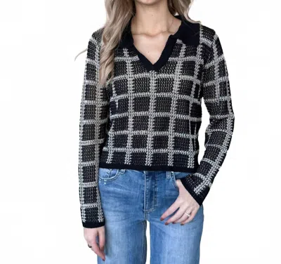 So Me Check Plaid Crochet Knitted Top In Black/oatmeal In Multi