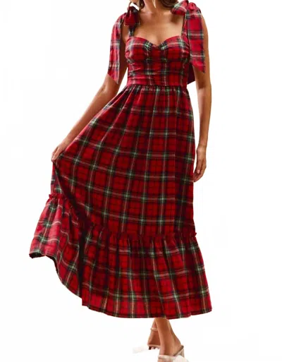 So Me Check Plaid Midi Dress In Red Multi