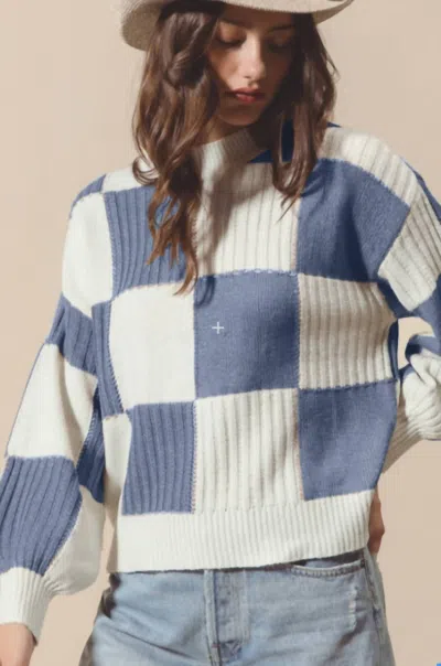 So Me Check Sweater Top In Blue