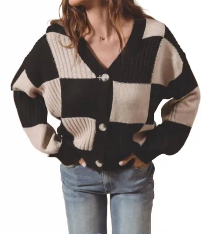 So Me Checkered Textured Cardigan In Black In Multi