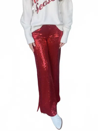 So Me Christmas Mid Rise Flare Sequin Holiday Pants In Red