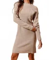 So Me Coco Ribbed Sweater Dress With Pockets In Beige In Pink