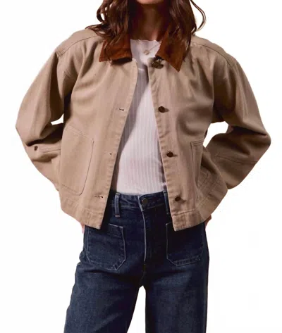 So Me Cropped Barn Jacket With A Corduroy Collar In Taupe In Brown
