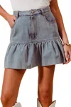So Me Dallas Ruffled Skirt In Denim