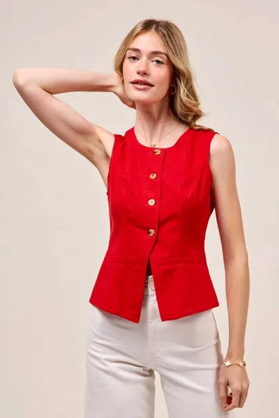 So Me Denim Vest Top In Red