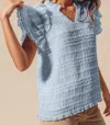 So Me Didn't I Love You Ruffle Boho Top In Dusty Blue In Multi
