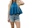 So Me Ember Pleated Blouse In Denim In Brown