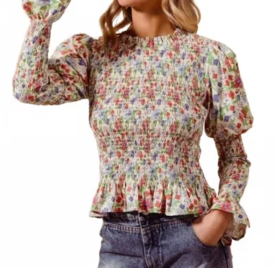 So Me Felecity Floral Top In Coral/sage