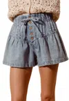 So Me Flared Denim Shorts With Elastic Waist In Blue