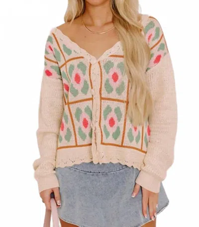 So Me Floral Button Down Cardigan In Cream In Pink