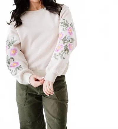 So Me Floral Embroidered Sleeves Sweater Top In Beige In Neutral
