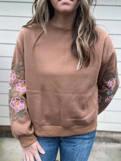 So Me Floral Embroidered Sweater In Brown