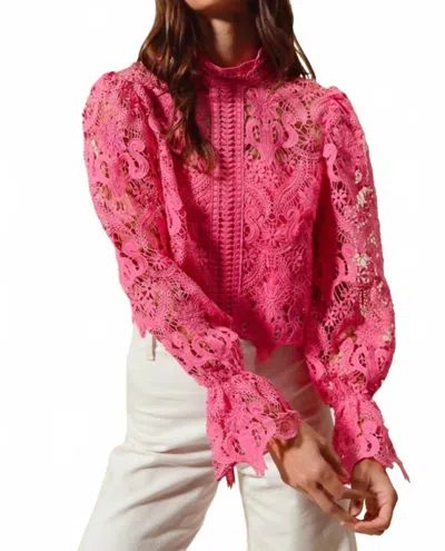 So Me Floral Lace Romantic Blouse Top With Back Zipper Closure In Pink In Red
