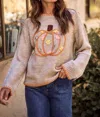 So Me Floral Pumpkin Sweater In Taupe In Orange