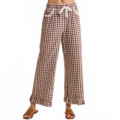 So Me Gingham & Lace Ruffle Pant In Brown In Multi