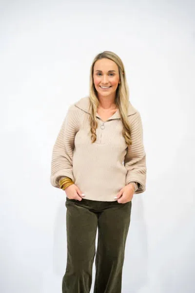 So Me Half Zip Balloon Sleeve Sweater In Taupe In Neutral