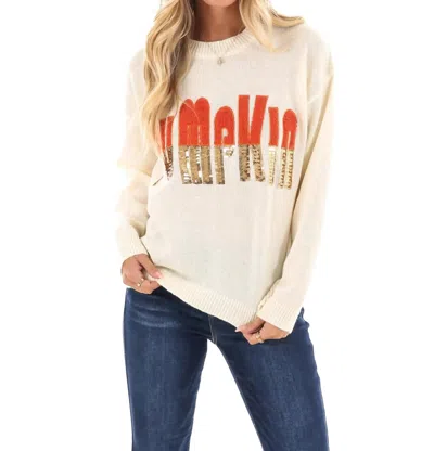 So Me Hey Pumpkin Sweater In Oatmeal In White