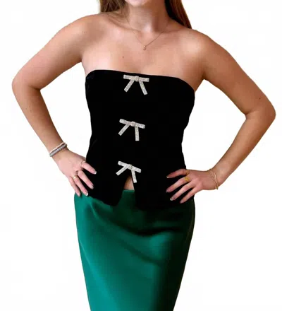 So Me Janelle Velvet Rhinestone Bow Top In Black