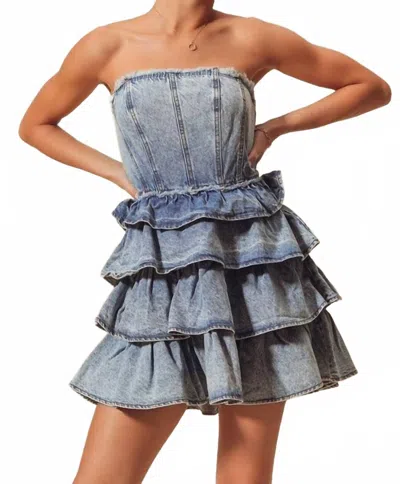 So Me Jean Strapless Dress In Blue