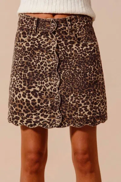 So Me Linda Denim Skirt In Leopard In Brown