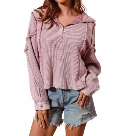 So Me Lizzie Quarter Zip Sweater In Mauve In Pink