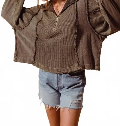 So Me Lizzie Quarter Zip Sweatshirt In Olive In Brown