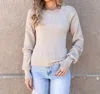 So Me Long Sleeve Ribbed Open Back Sweater In Beige