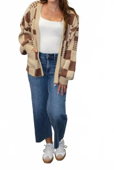 So Me Loretta Open Front Cardigan In Mocha, Oatmeal In Multi