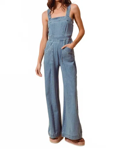 So Me Lyla Cinched Waist Jumpsuit In Denim In Blue