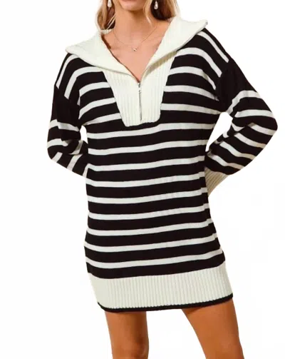 So Me Marley Sweater Dress In Black & White In Multi