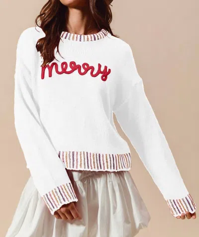 So Me Merry Long Sleeve Sweater In Ivory & Red In Multi