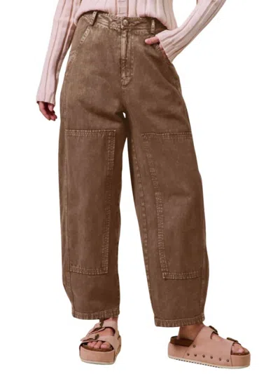 So Me Mineral Washed Mid Rise Barrel Shape Pants In Brown