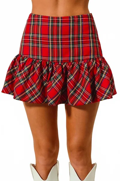 So Me Mini Plaid Balloon Skirt In Red Multi