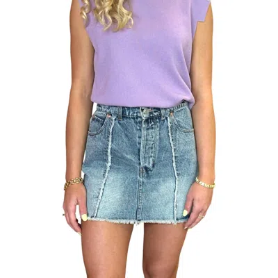 So Me Mini Skirt With Frayed Hem In Denim Blue In Multi