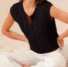 So Me Notched Neck Cable Knit Sweater Vest In Black In Black