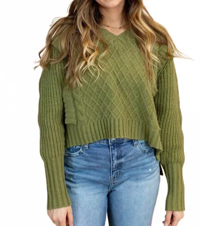 So Me Ollie Cable Sweater In Olive In Multi