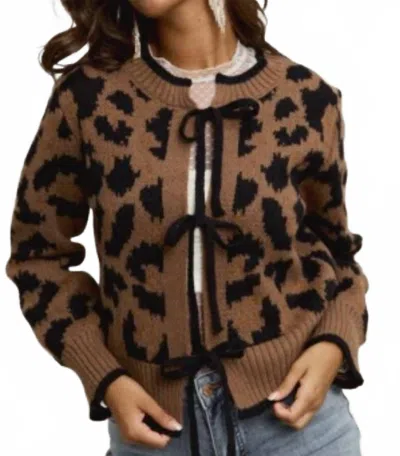 So Me Open Front Sweater Cardigan In Leopard Brown
