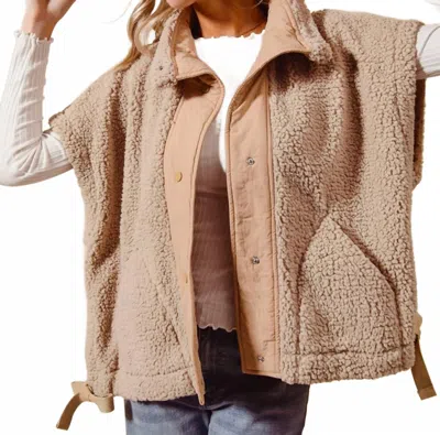 So Me Oversized Soft Sherpa Vest In Beige In Nude