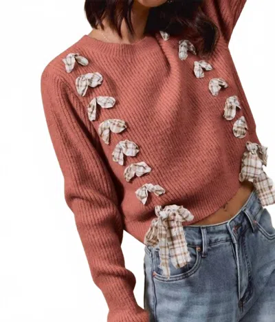 So Me Plaid Bow Sweater In Rust In Brown