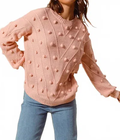 So Me Pom Pom Textured Knit Sweater Top In Blush In Pink