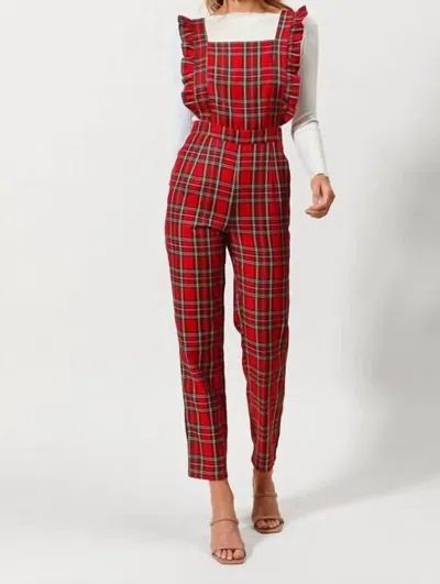 So Me Pretty In Plaid Overalls In Red