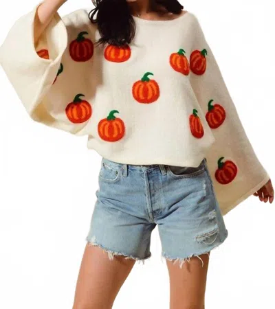 So Me Pretty Pumpkin Halloween Thanksgiving Sweater Top In Ivory In White